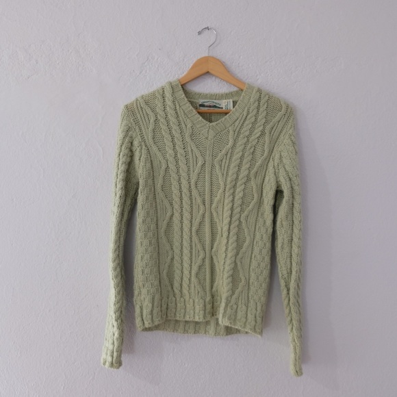 Aran Crafts Sweaters - Green Irish Cable Knit Wool Sweater S